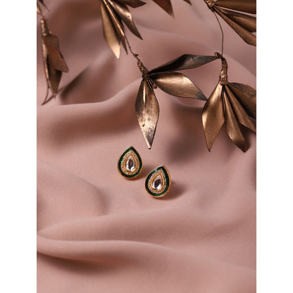 Ruby Raang Studio Green Meenakari And Diamond Detail Kundan Studs