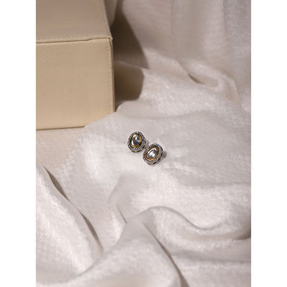 Ruby Raang Studio Dual Tone Kundan Studs In Silver Plating