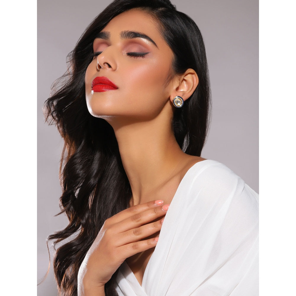 Ruby Raang Studio Blue Meenakari Kundan Studs