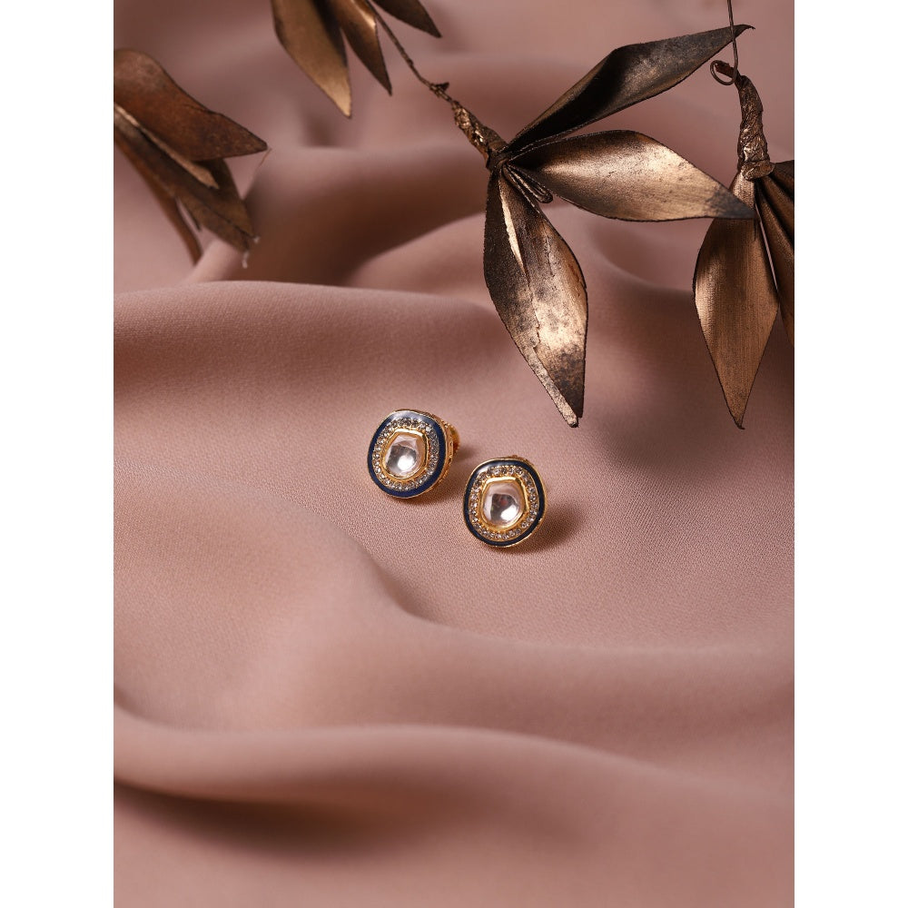 Ruby Raang Studio Blue Meenakari Kundan Studs