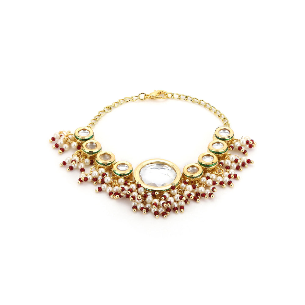 Ruby Raang Studio Round Kundan Bracelet With Maroon Stone Detailing