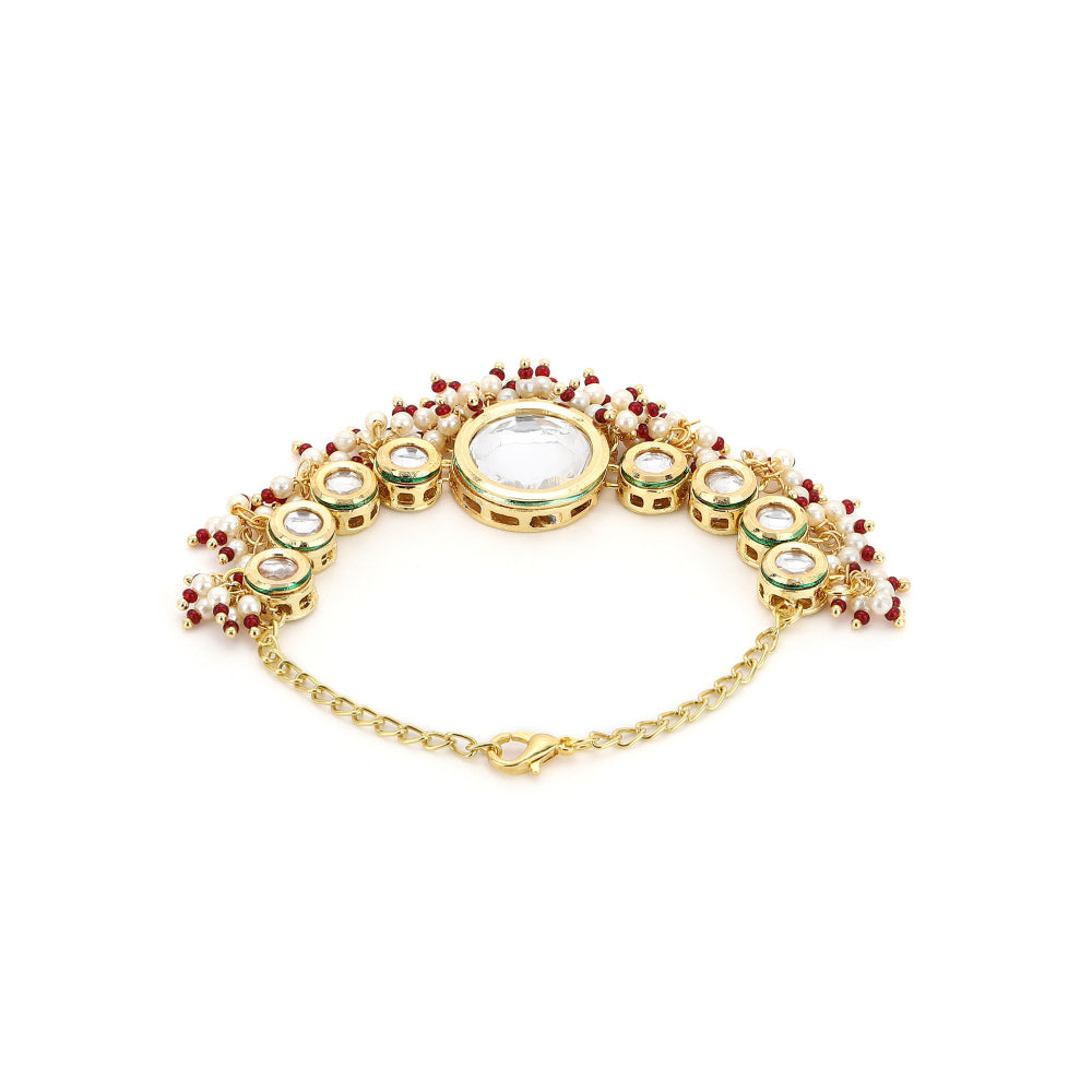 Ruby Raang Studio Round Kundan Bracelet With Maroon Stone Detailing