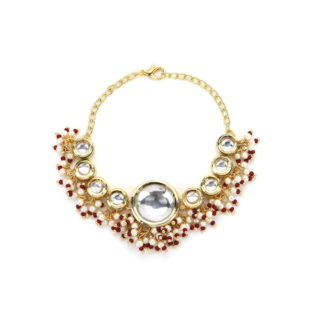 Ruby Raang Studio Round Kundan Bracelet With Maroon Stone Detailing