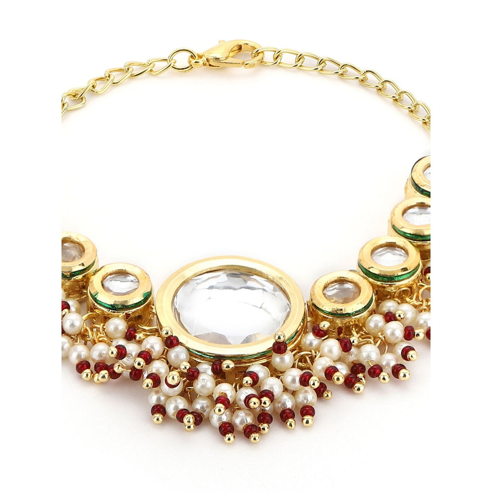 Ruby Raang Studio Round Kundan Bracelet With Maroon Stone Detailing