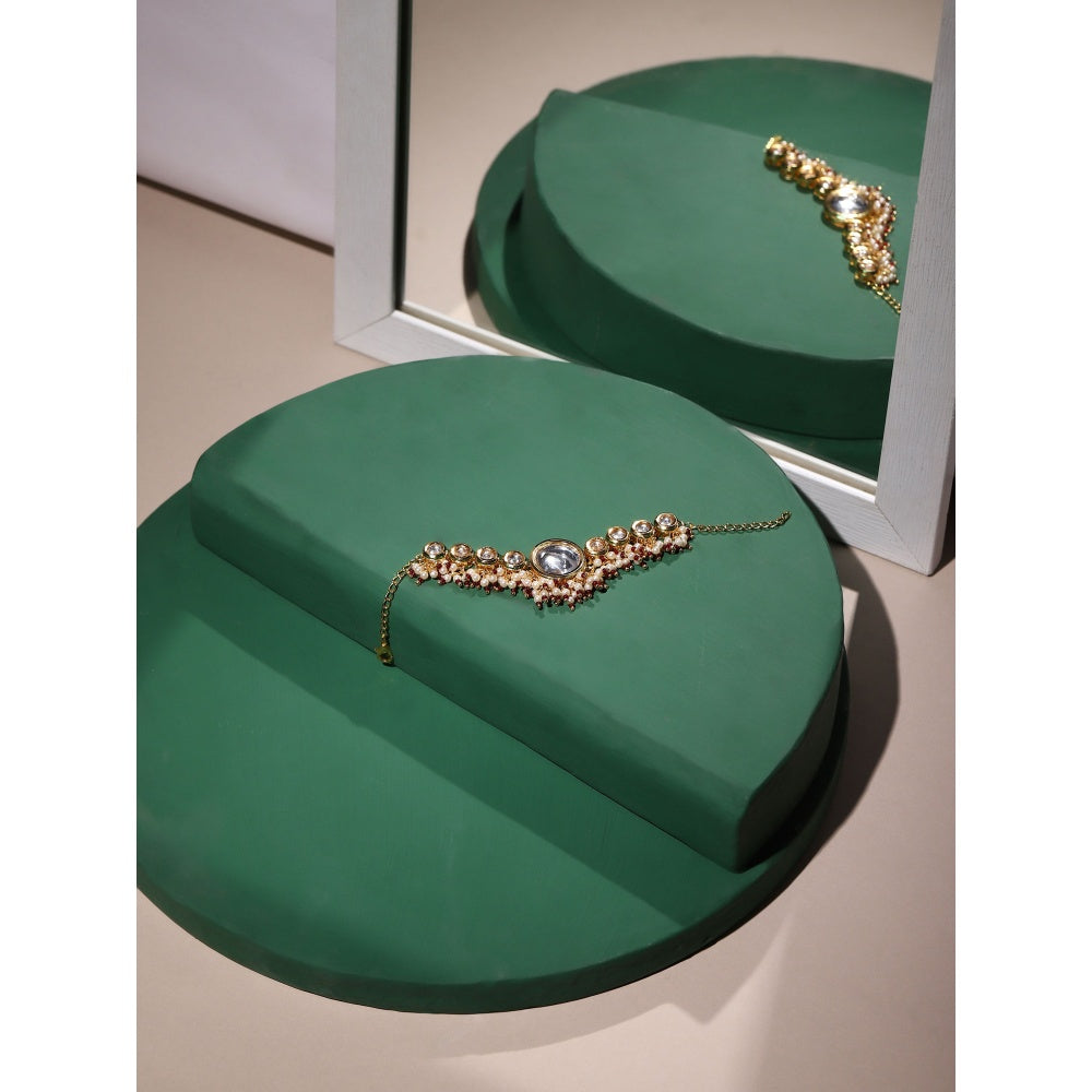 Ruby Raang Studio Round Kundan Bracelet With Maroon Stone Detailing