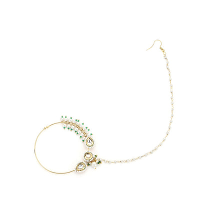 Ruby Raang Studio Maharani Kundan Nose Ring With Pearl Chain