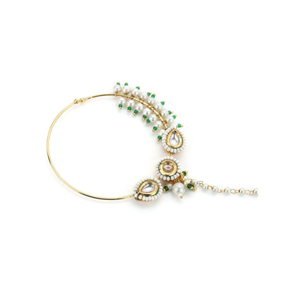 Ruby Raang Studio Maharani Kundan Nose Ring With Pearl Chain