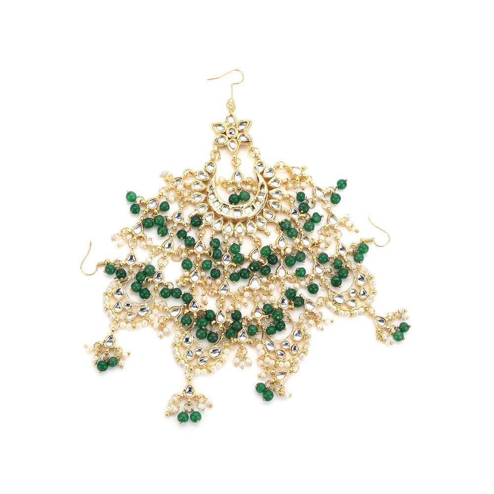 Ruby Raang Studio Green Stone Kundan Flower Jhoomar