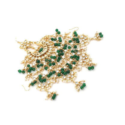 Ruby Raang Studio Green Stone Kundan Flower Jhoomar