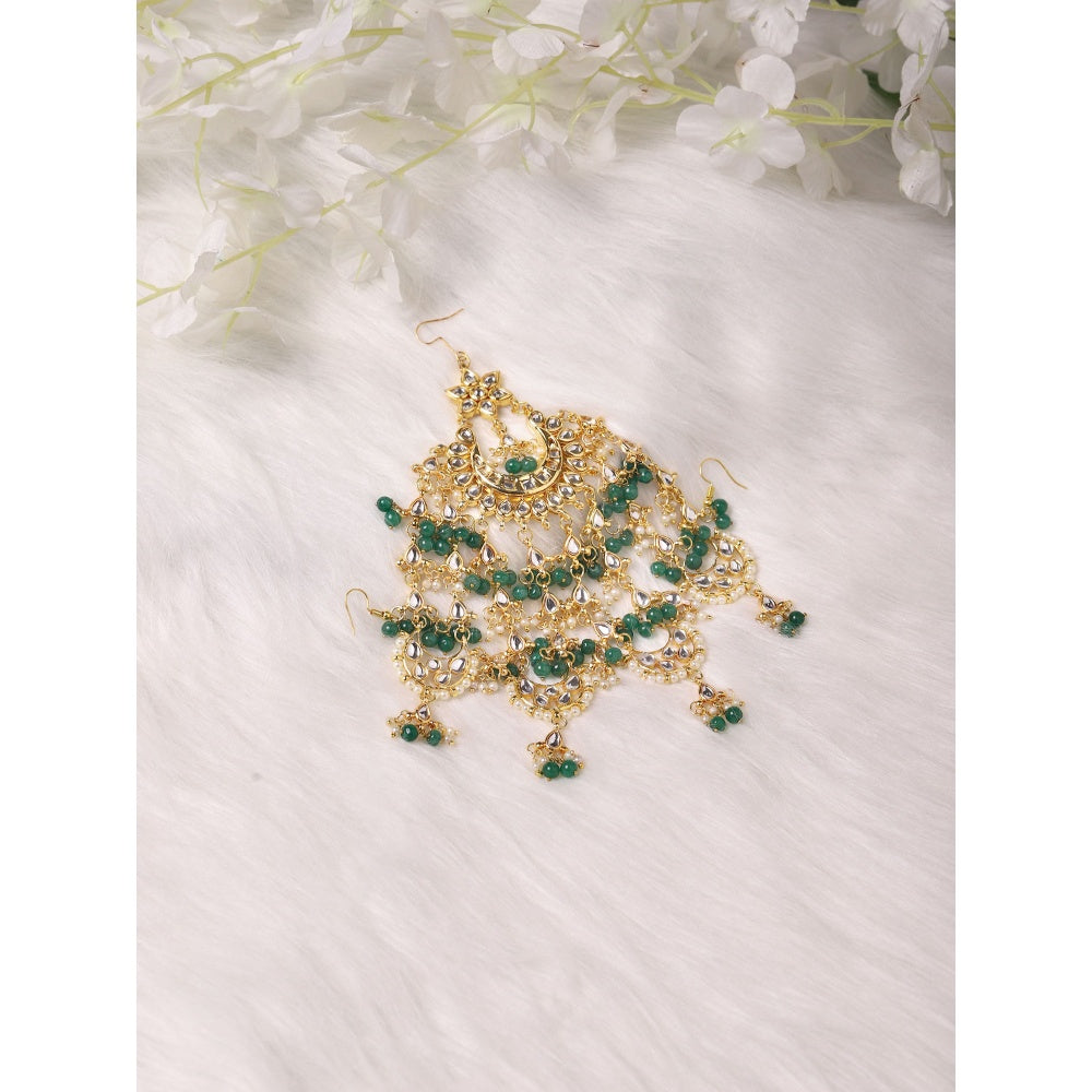 Ruby Raang Studio Green Stone Kundan Flower Jhoomar