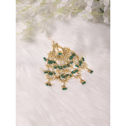 Ruby Raang Studio Green Stone Kundan Flower Jhoomar