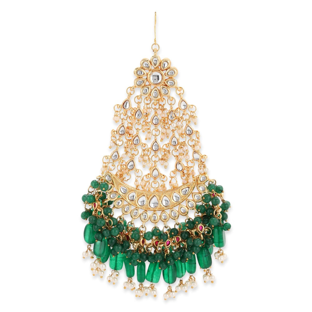 Ruby Raang Studio Green Stone And Pearl Kundan Jhoomar