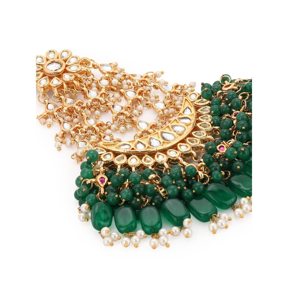 Ruby Raang Studio Green Stone And Pearl Kundan Jhoomar