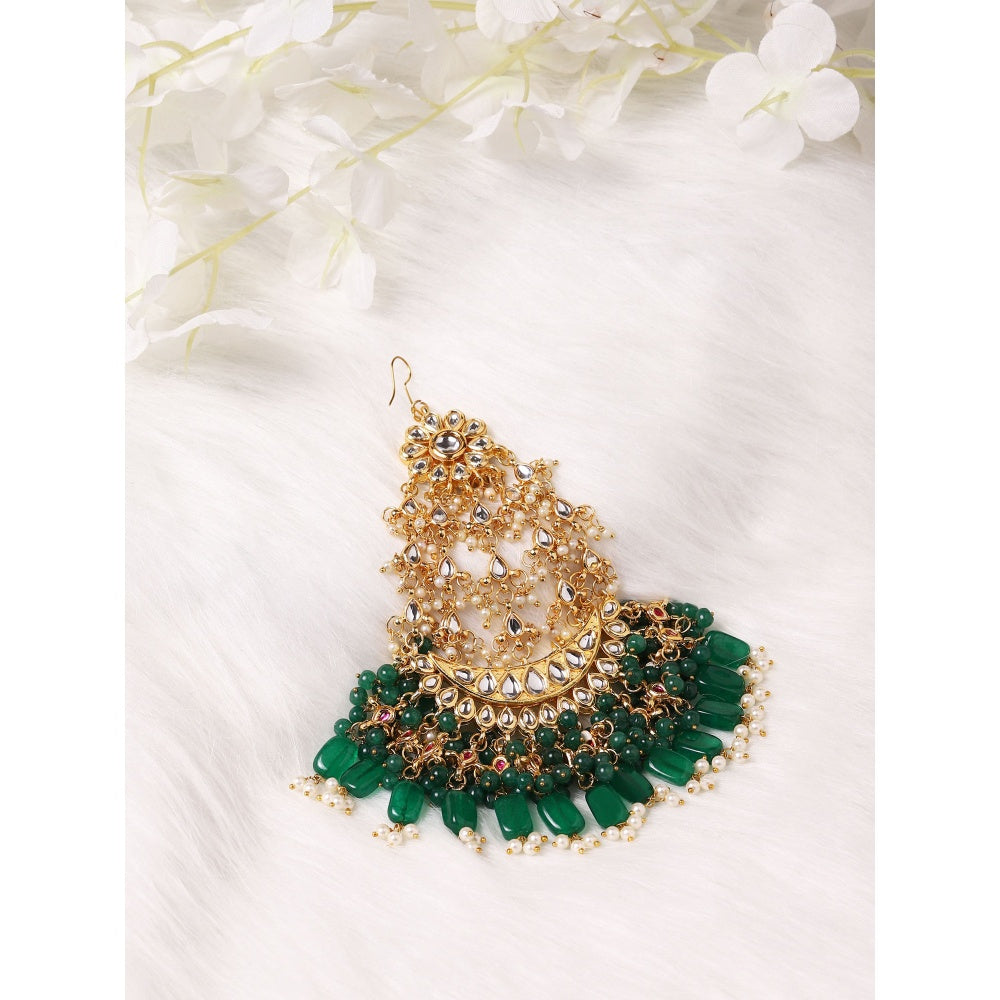 Ruby Raang Studio Green Stone And Pearl Kundan Jhoomar