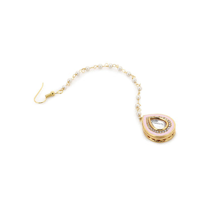 Ruby Raang Studio Pink Kundan Maang Tikka With Pearl Sring