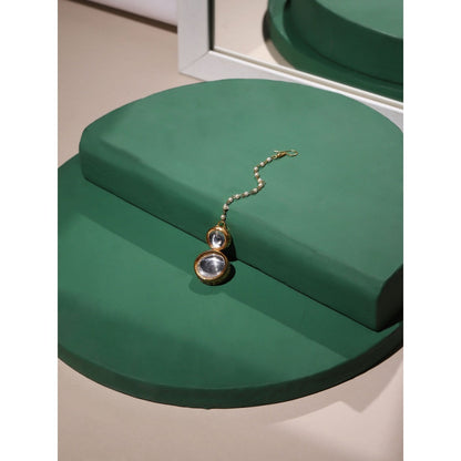 Ruby Raang Studio Double Kundan Maang Tikka With Pearl String