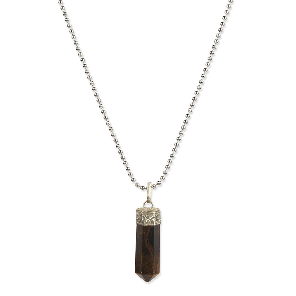 Ruby Raang Studio Brown Natural Stone Cylinder Silver Plated Handcrafted Neckpiece