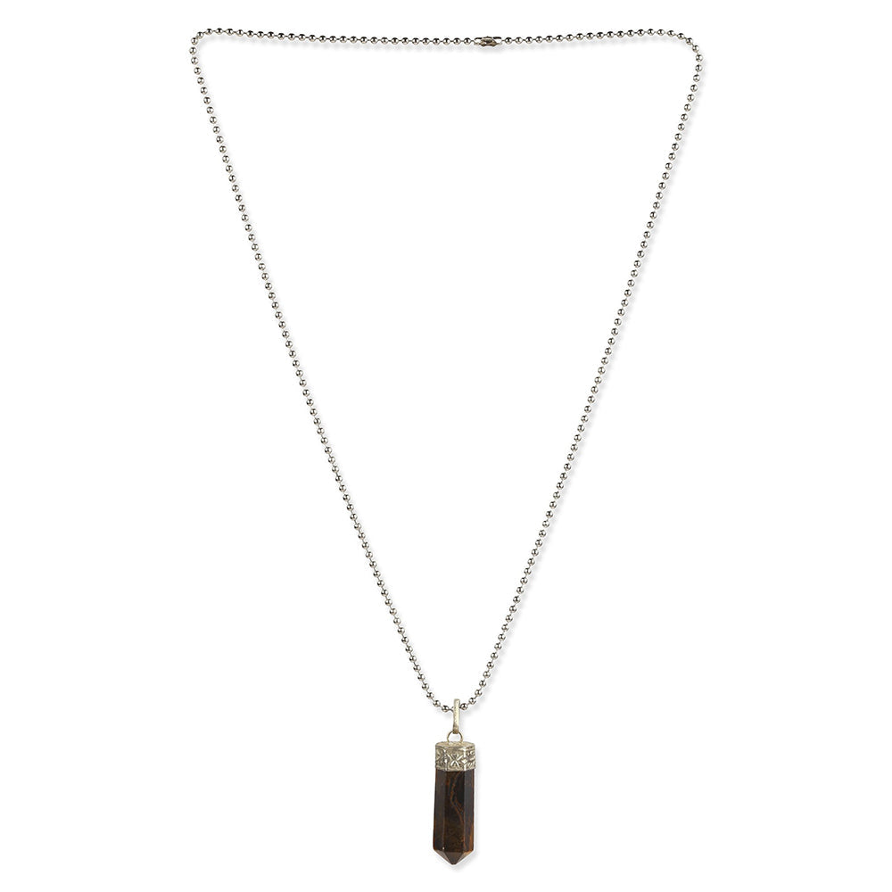 Ruby Raang Studio Brown Natural Stone Cylinder Silver Plated Handcrafted Neckpiece