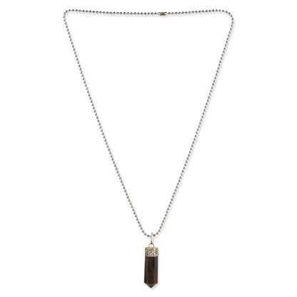 Ruby Raang Studio Brown Natural Stone Cylinder Silver Plated Handcrafted Neckpiece