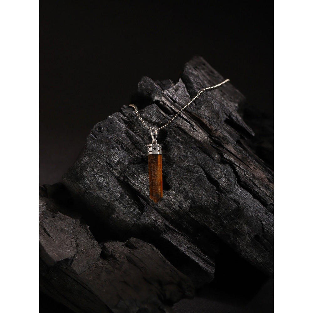 Ruby Raang Studio Long Brown Natural Stone Healing Silver Plated Handcrafted Neckpiece