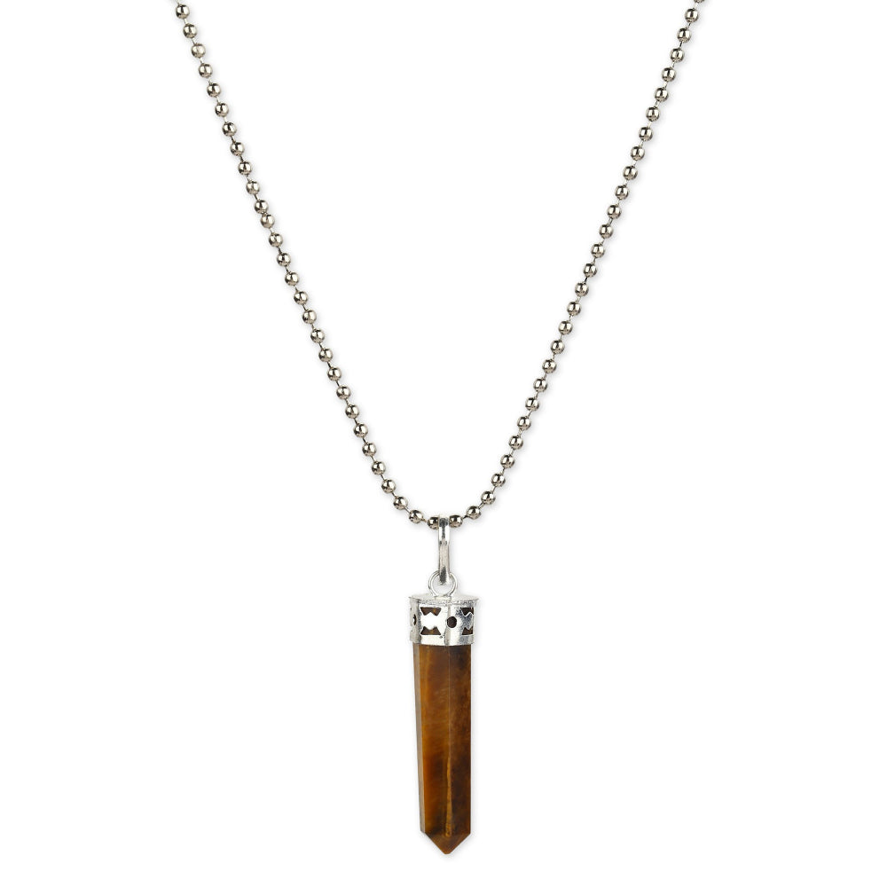 Ruby Raang Studio Long Brown Natural Stone Healing Silver Plated Handcrafted Neckpiece