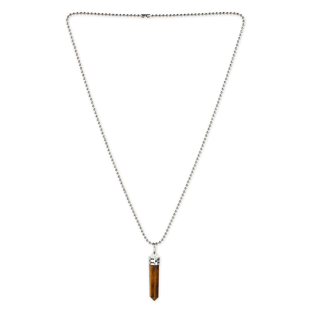 Ruby Raang Studio Long Brown Natural Stone Healing Silver Plated Handcrafted Neckpiece