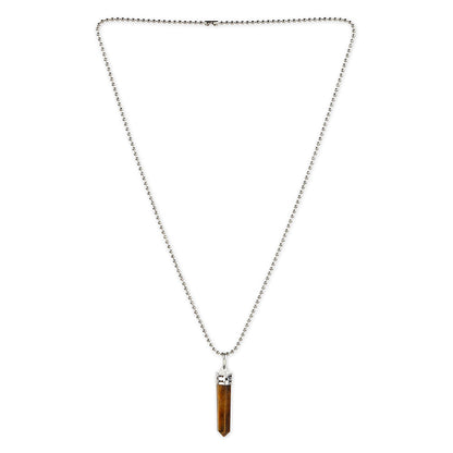 Ruby Raang Studio Long Brown Natural Stone Healing Silver Plated Handcrafted Neckpiece