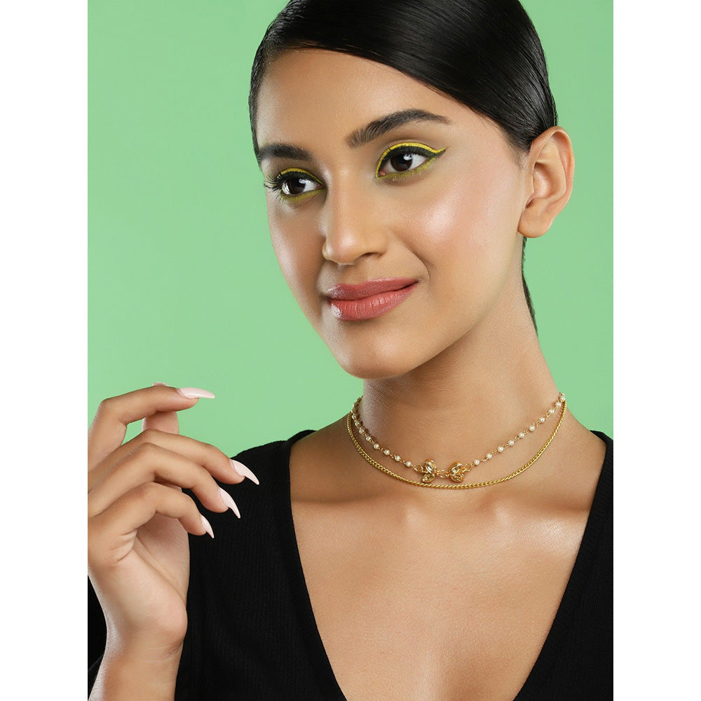 Ruby Raang Studio White Gold Plated Kundan Necklace