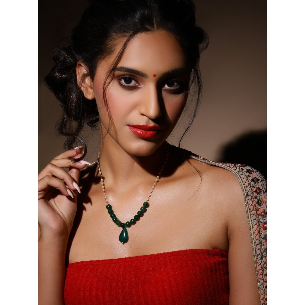 Ruby Raang Studio Green Beaded Necklace with Pearls