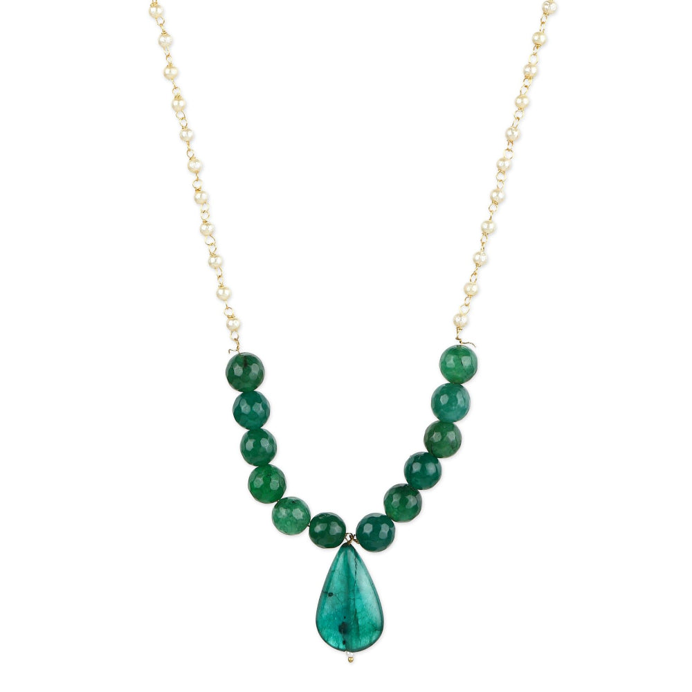 Ruby Raang Studio Green Beaded Necklace with Pearls