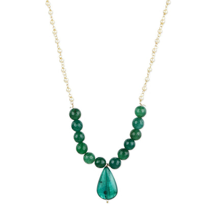 Ruby Raang Studio Green Beaded Necklace with Pearls