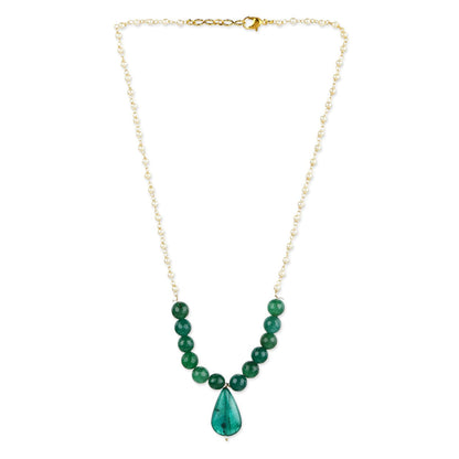 Ruby Raang Studio Green Beaded Necklace with Pearls