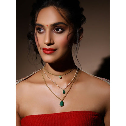 Ruby Raang Studio Green Gold Plated Handcrafted Necklace with Pearls