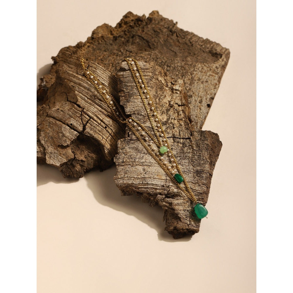 Ruby Raang Studio Green Gold Plated Handcrafted Necklace with Pearls