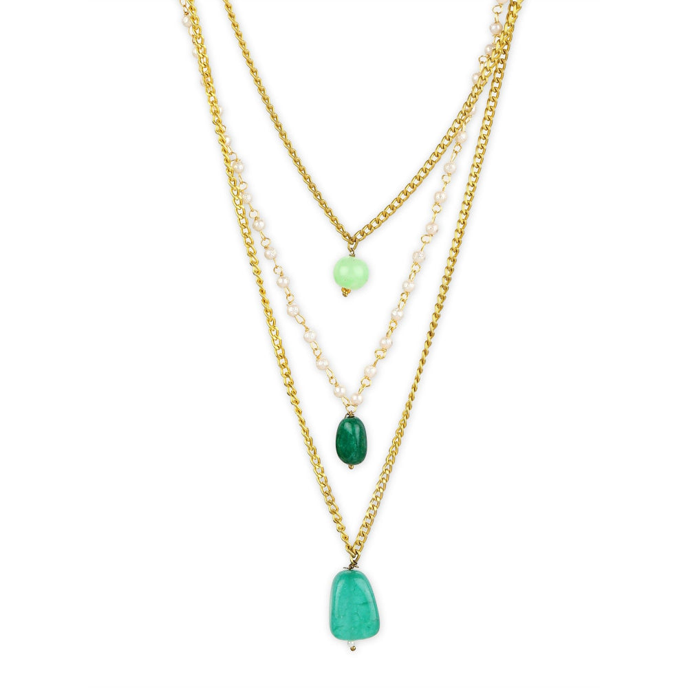 Ruby Raang Studio Green Gold Plated Handcrafted Necklace with Pearls
