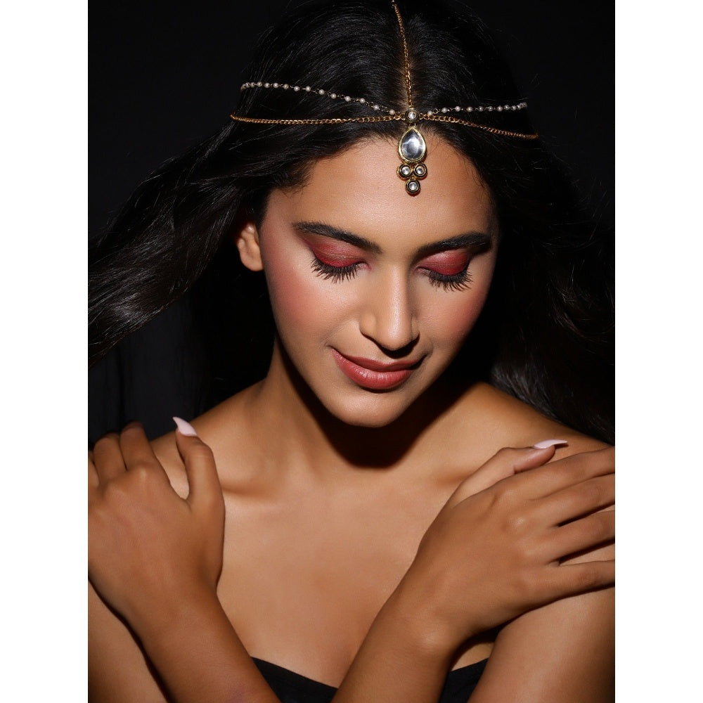 Ruby Raang Studio Gold Plated Kundan Mathapatti