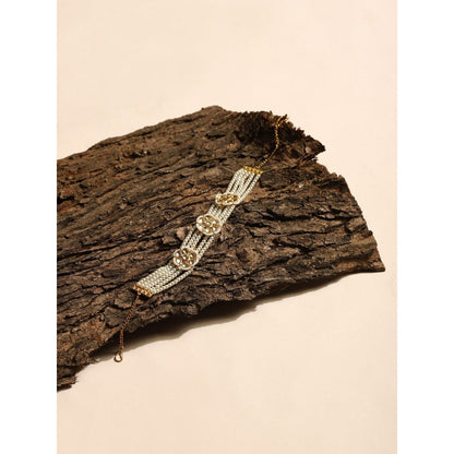 Ruby Raang Studio Gold Plated Kundan Headband with Pearls