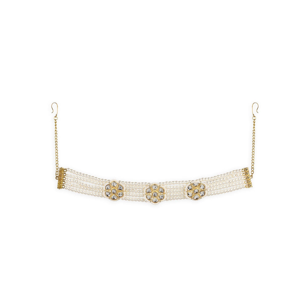 Ruby Raang Studio Gold Plated Kundan Headband with Pearls