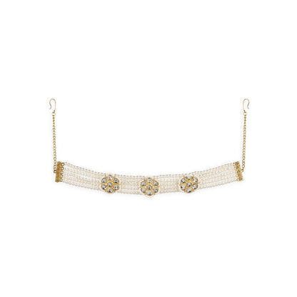 Ruby Raang Studio Gold Plated Kundan Headband with Pearls