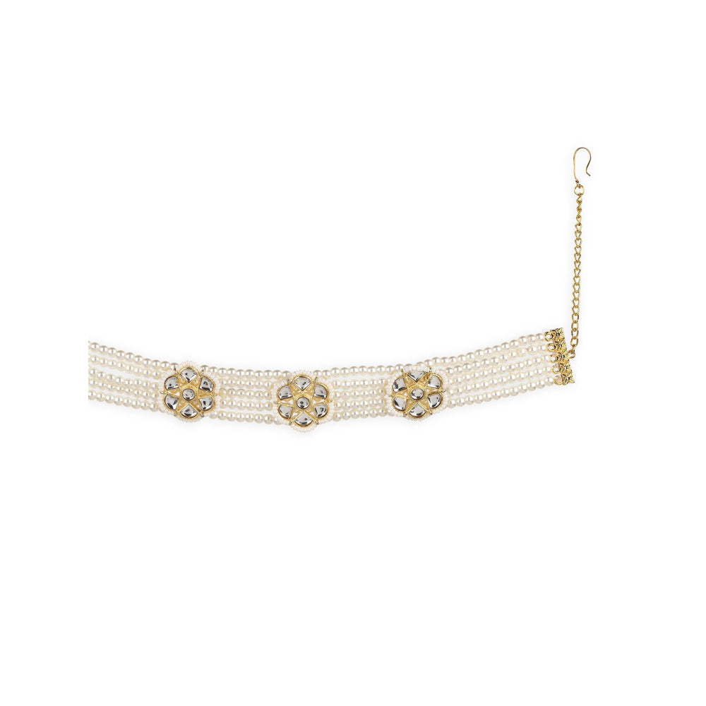 Ruby Raang Studio Gold Plated Kundan Headband with Pearls