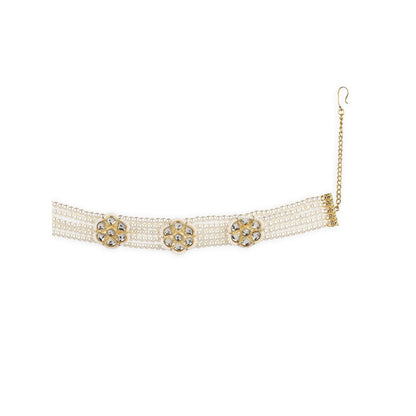 Ruby Raang Studio Gold Plated Kundan Headband with Pearls