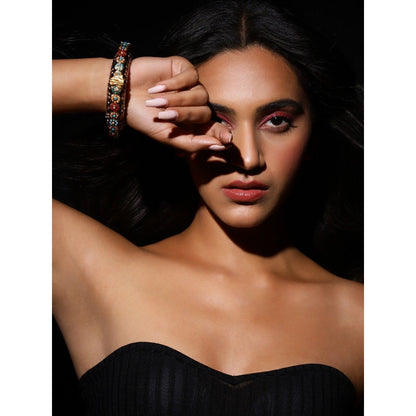 Ruby Raang Studio Blue Enamelled Gold Plated Kundan Bangle