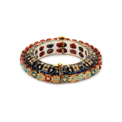 Ruby Raang Studio Blue Enamelled Gold Plated Kundan Bangle