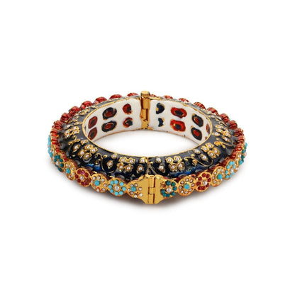 Ruby Raang Studio Blue Enamelled Gold Plated Kundan Bangle