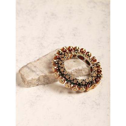 Ruby Raang Studio Green Enamelled Gold Plated Kundan Bangle