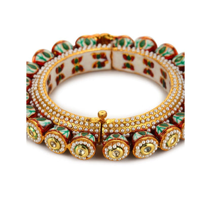 Ruby Raang Studio Green Enamelled Gold Plated Kundan Bangle
