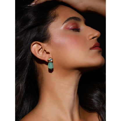 Ruby Raang Studio Green Gold Plated Kundan Earrings