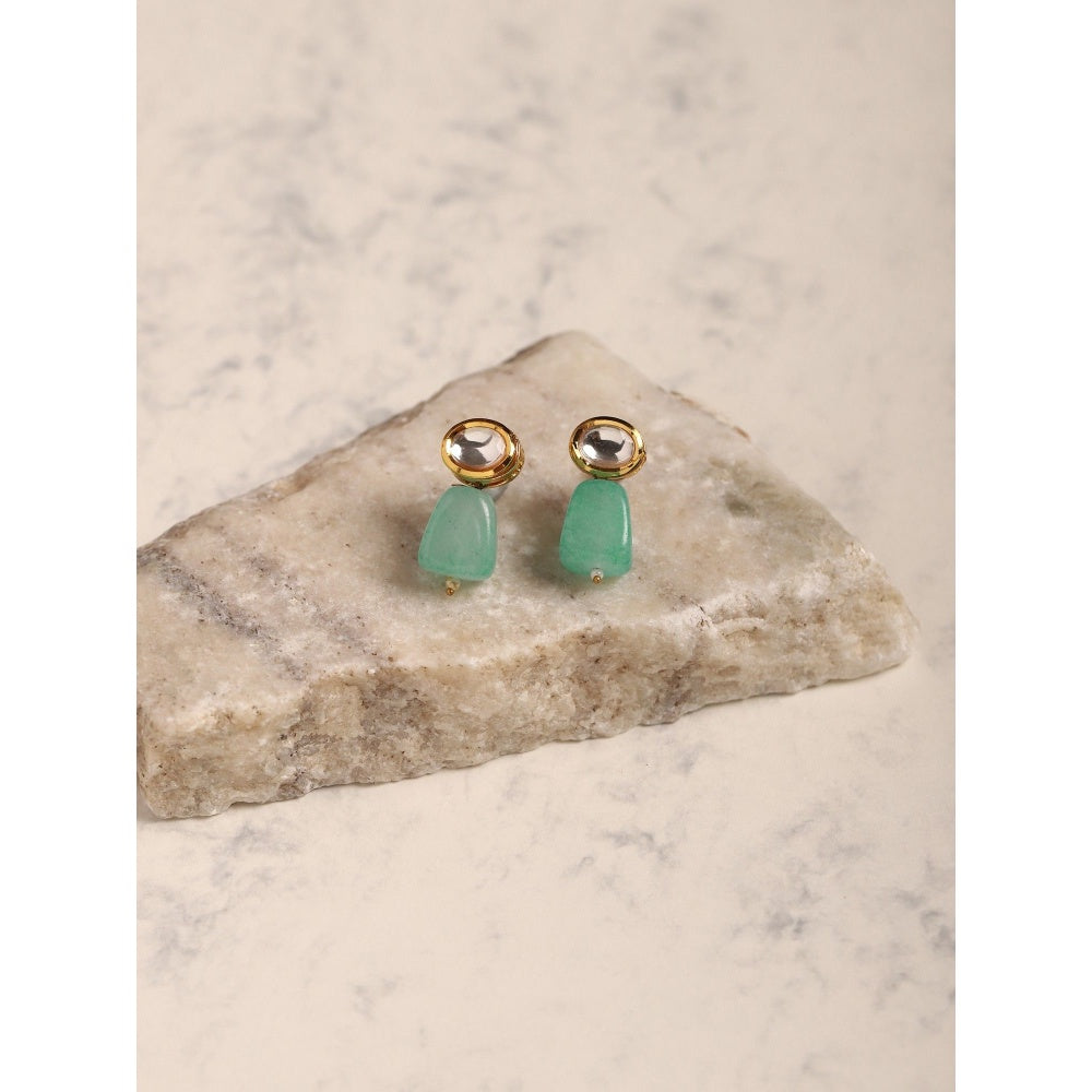 Ruby Raang Studio Green Gold Plated Kundan Earrings