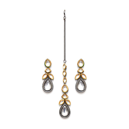 Ruby Raang Studio Dual Tone Kundan Maang Tikka with Earrings