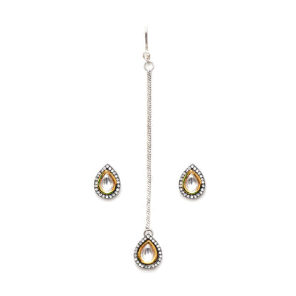 Ruby Raang Studio Dual Tone Kundan Maang Tikka with Earrings